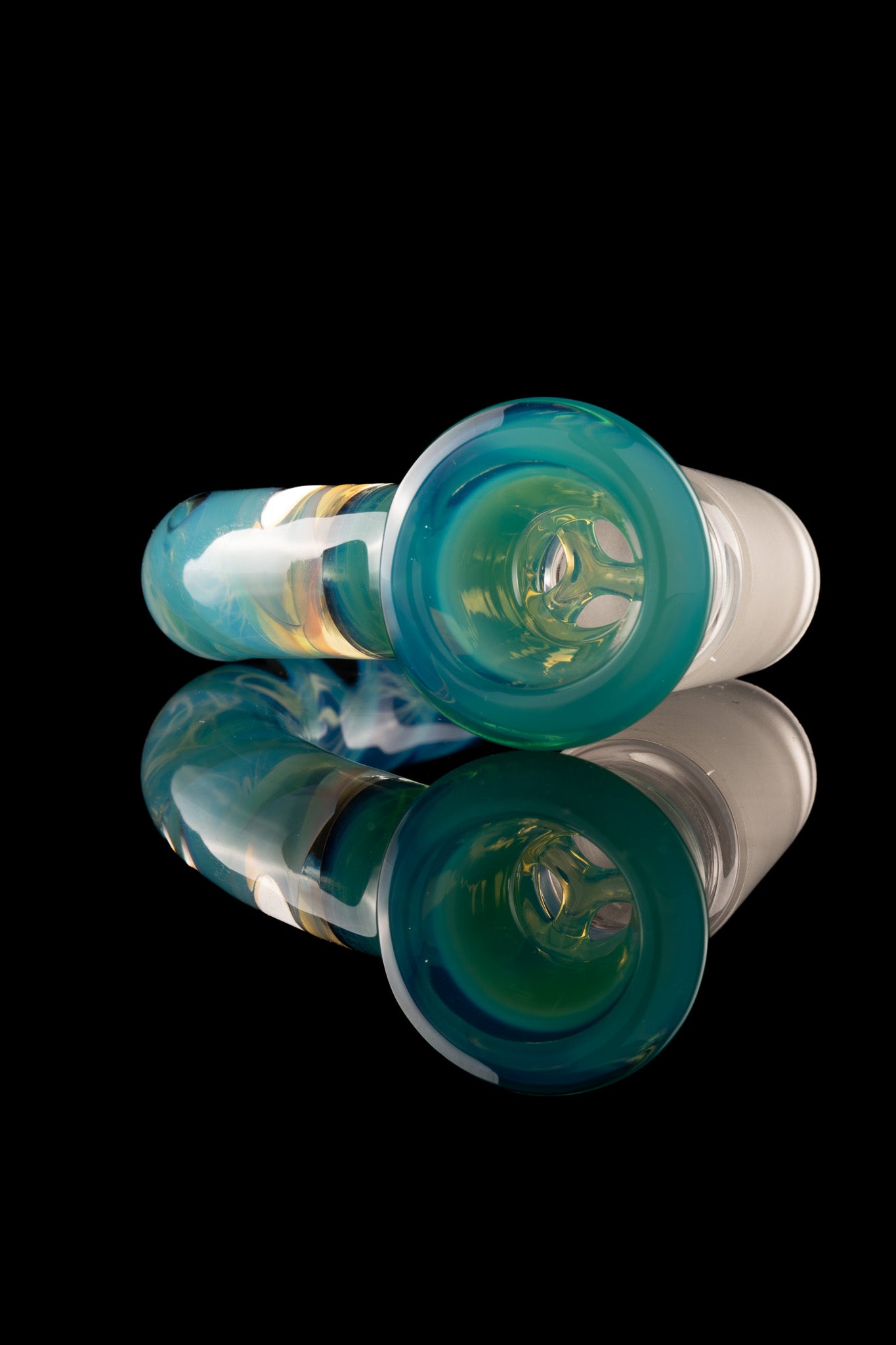 Asu Glass - 18mm 3-Hole Accented Zanfirico Horn Slide - Marina