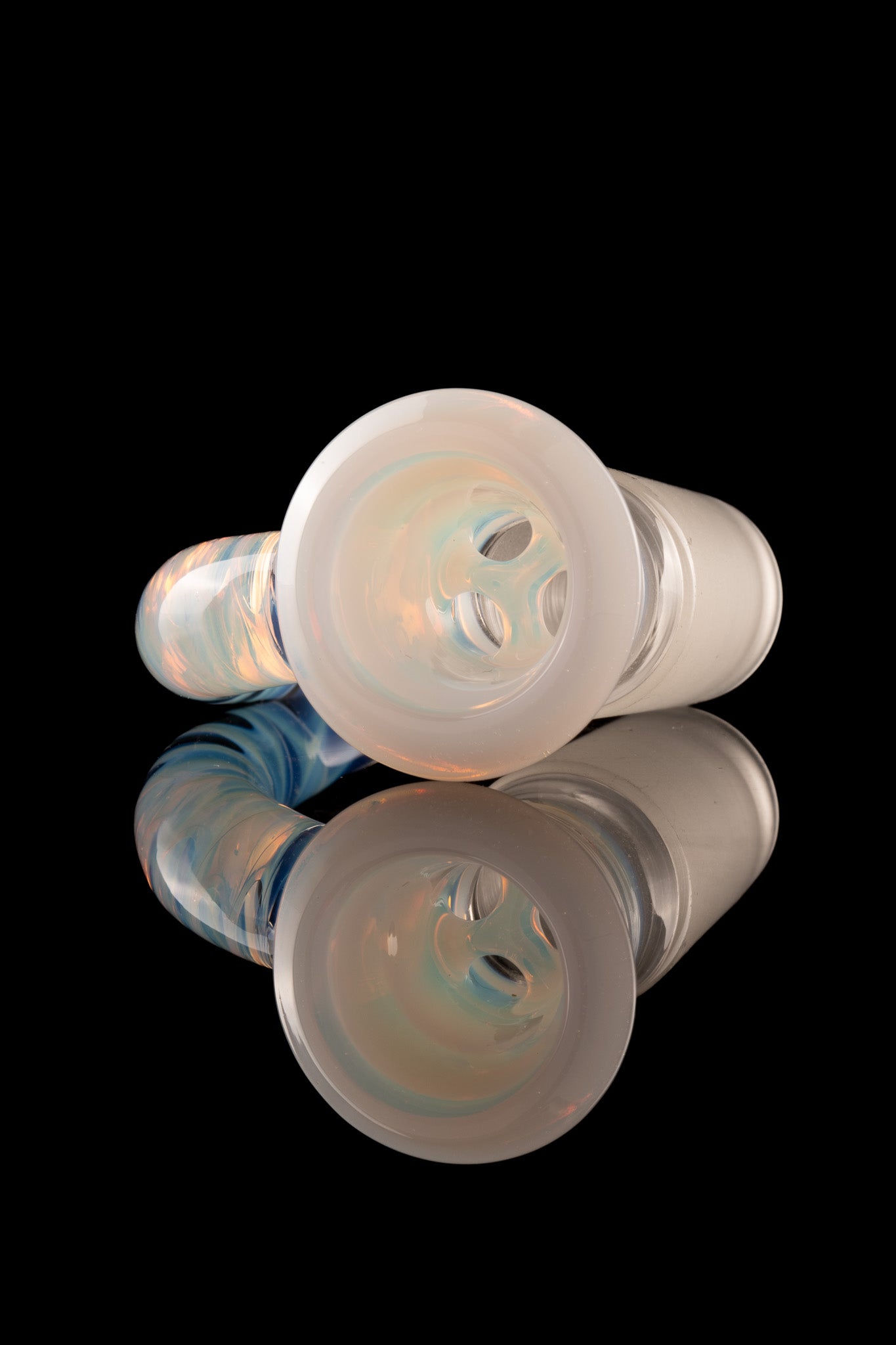 Asu Glass - 18mm 3-Hole Accented Zanfirico Horn Slide - White Opal