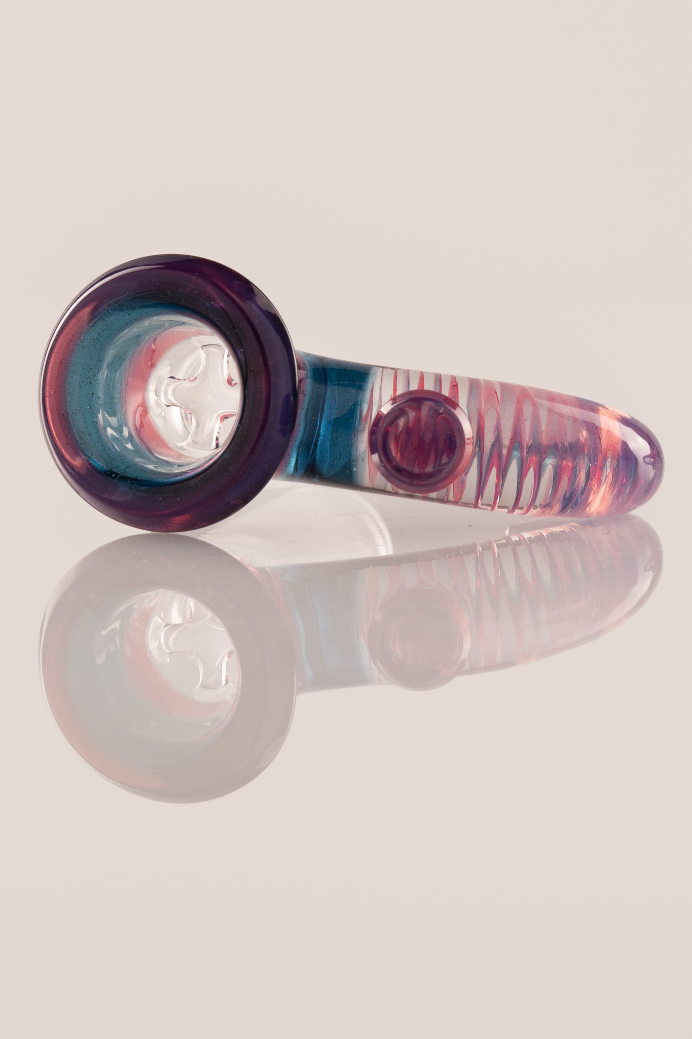 Jamms Glass - 18mm 4 Hole Two Tone Encalmo Slide W/ Cane Handle - Blue Stardust / Telemagenta