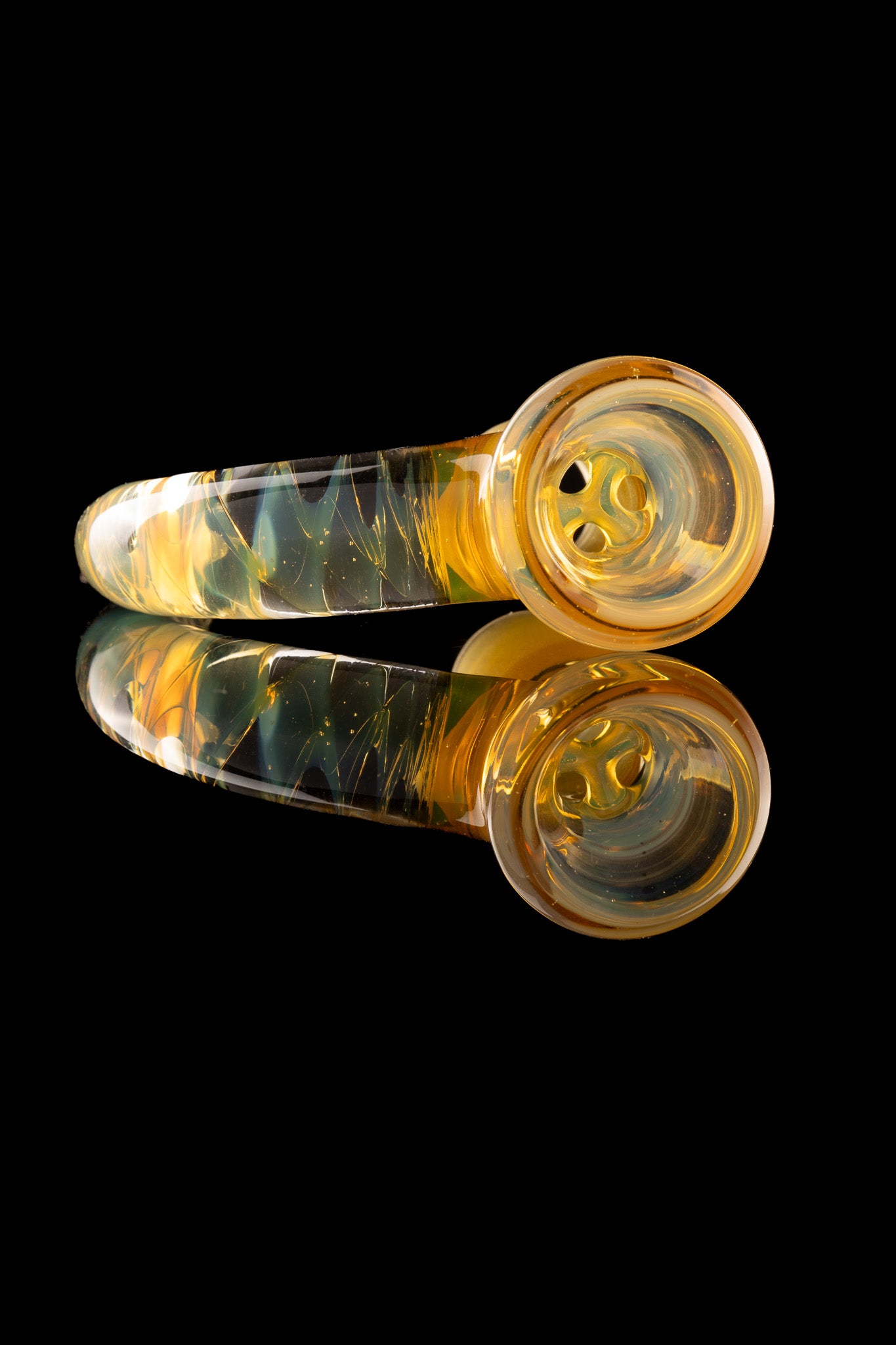 Asu Glass - Full Work 18mm 3 Hole W/ Spiral Horn - Olive Oil