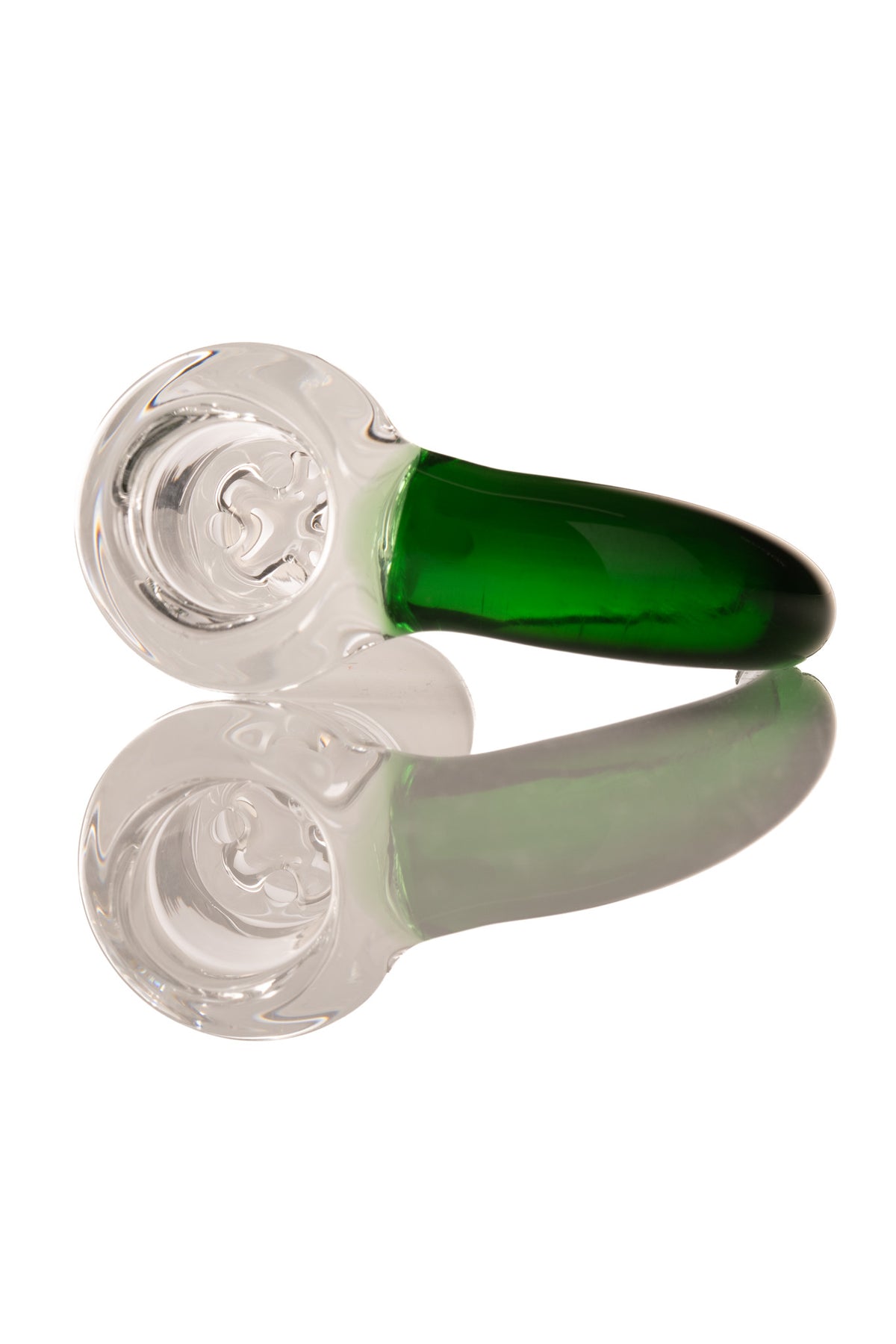 Green Belt Glass - 18mm 4 Hole Clear Slide W/ Colour Horn - Emerald Green