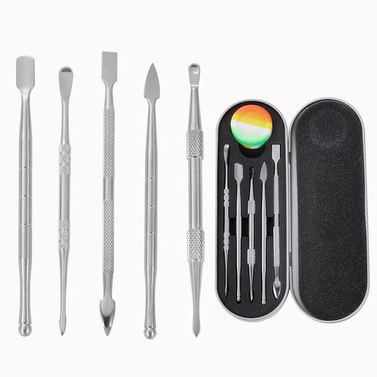 5 Piece Stainless Dab Tool Set w/Silione Jar