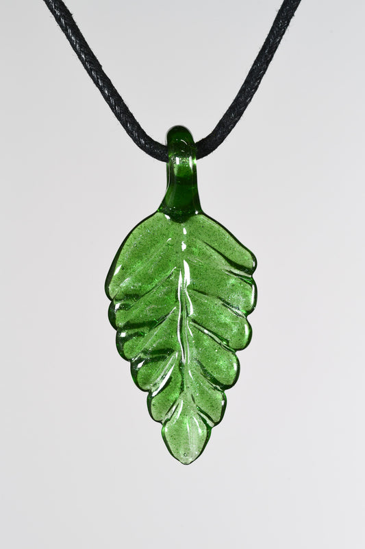 Kitty Meow Glass - Leaf Pendant - Green Stardust