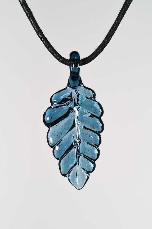 Kitty Meow Glass - Leaf Pendant - Atomic Blue Stardust (UV)