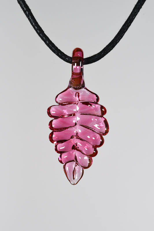 Kitty Meow Glass - Leaf Pendant - Gold Ruby Light