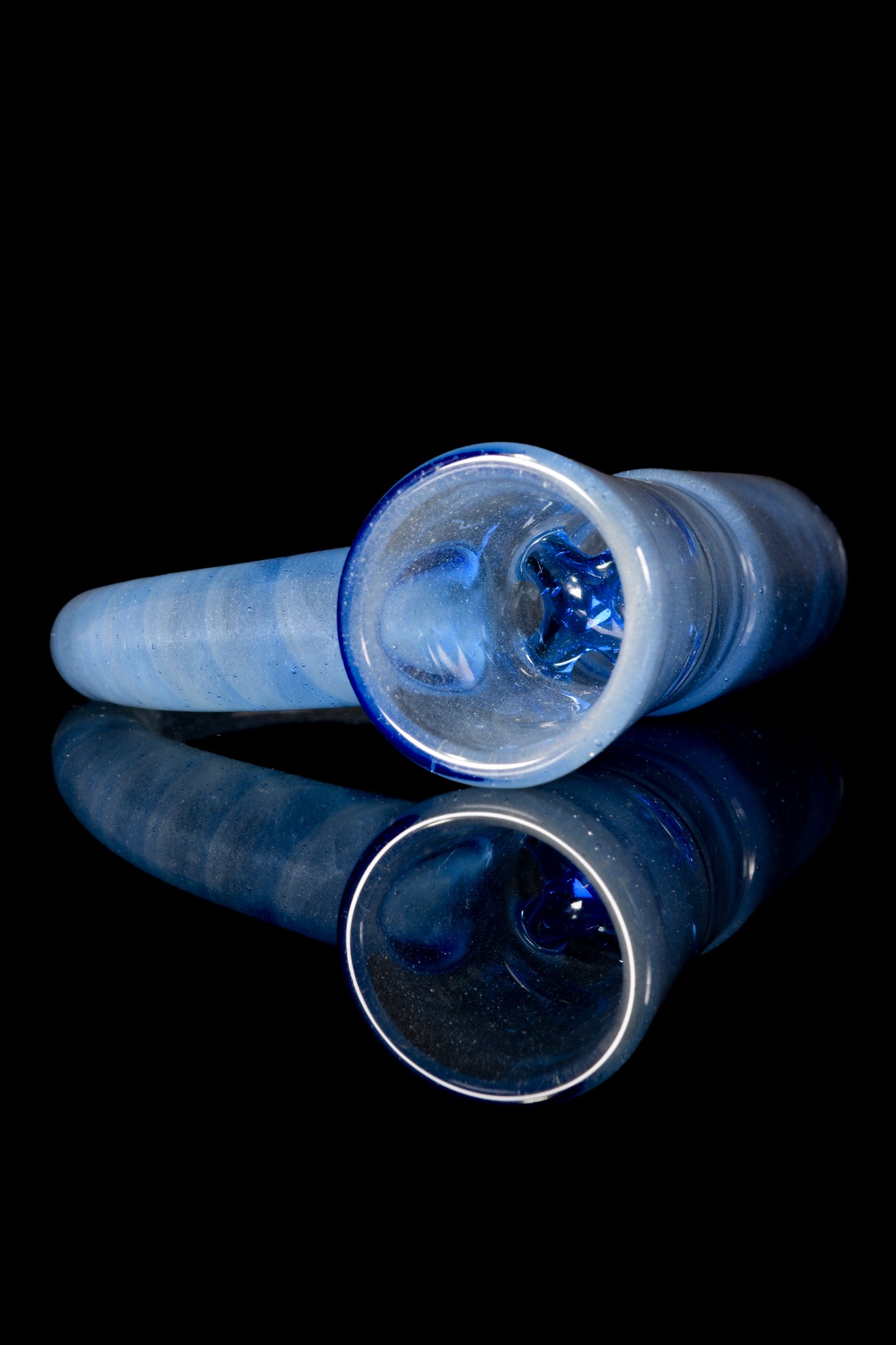 Ure Glass - 18mm 4 Hole Horn Full Work Slide - Light Cobalt Over White Satin