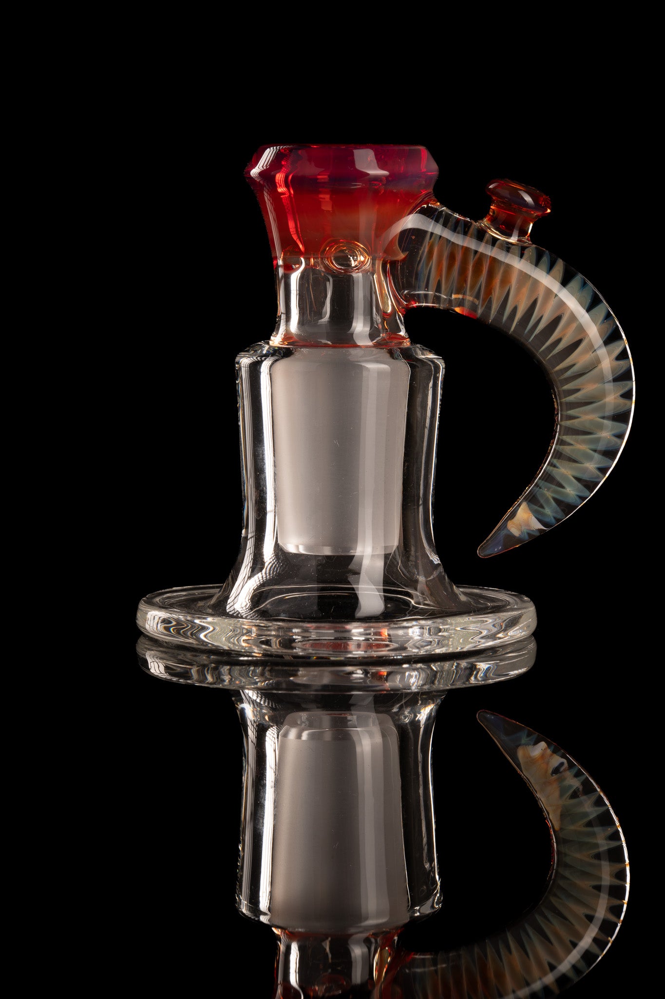 Jamms Glass - 18mm 4-Hole Straight Color Slide w/ Cane Handle - NS Yellow Over Orange Elvis