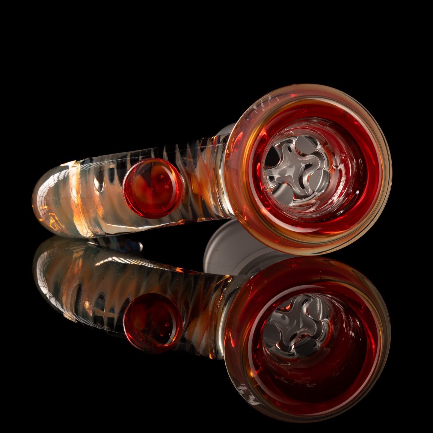 Jamms Glass - 18mm 4-Hole Straight Color Slide w/ Cane Handle - NS Yellow Over Orange Elvis