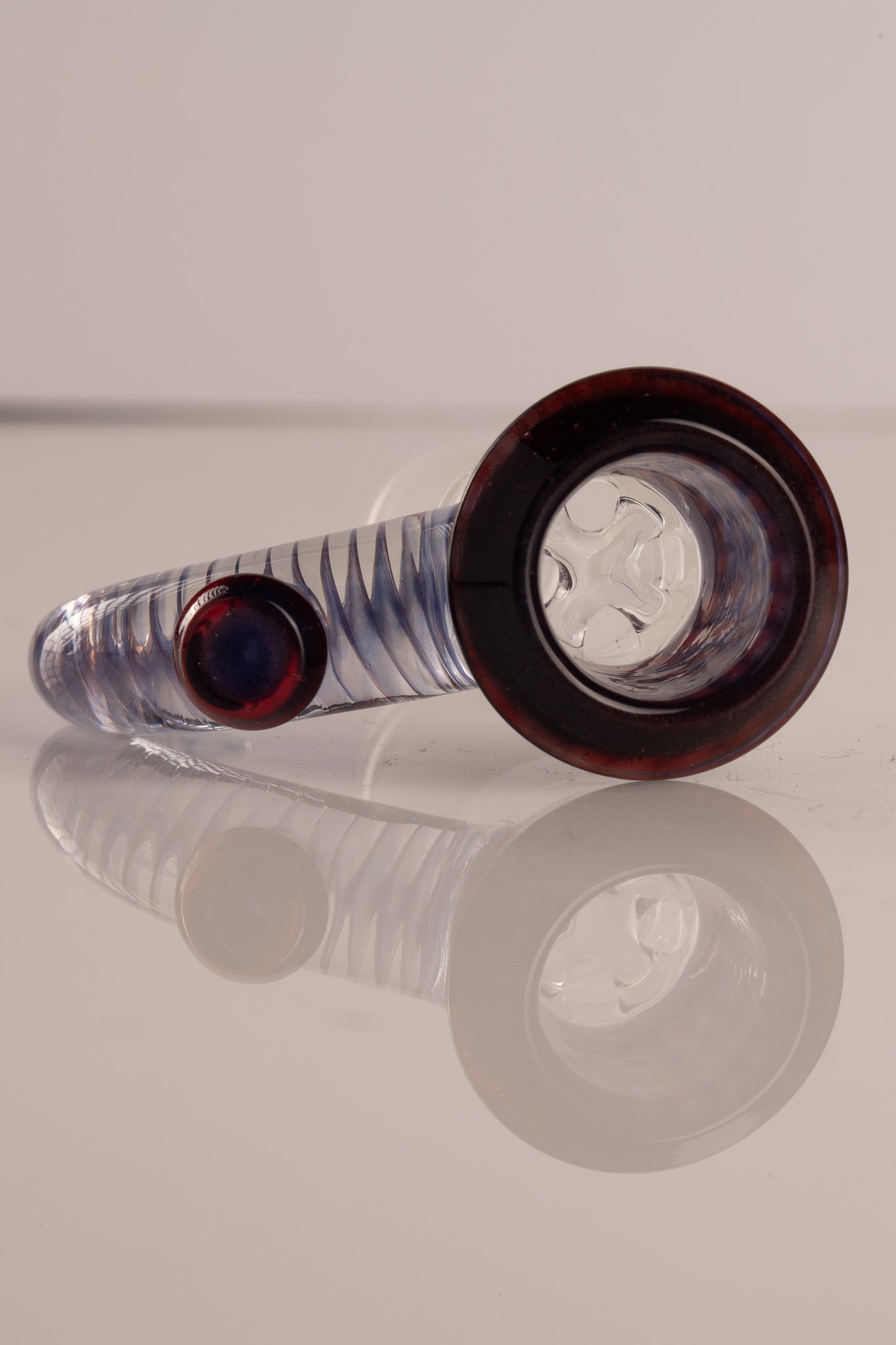 Jamms Glass - 18mm 4 Hole Honeycomb Slide W/Cane Handle - Blue Satin Over Phoenix Satin