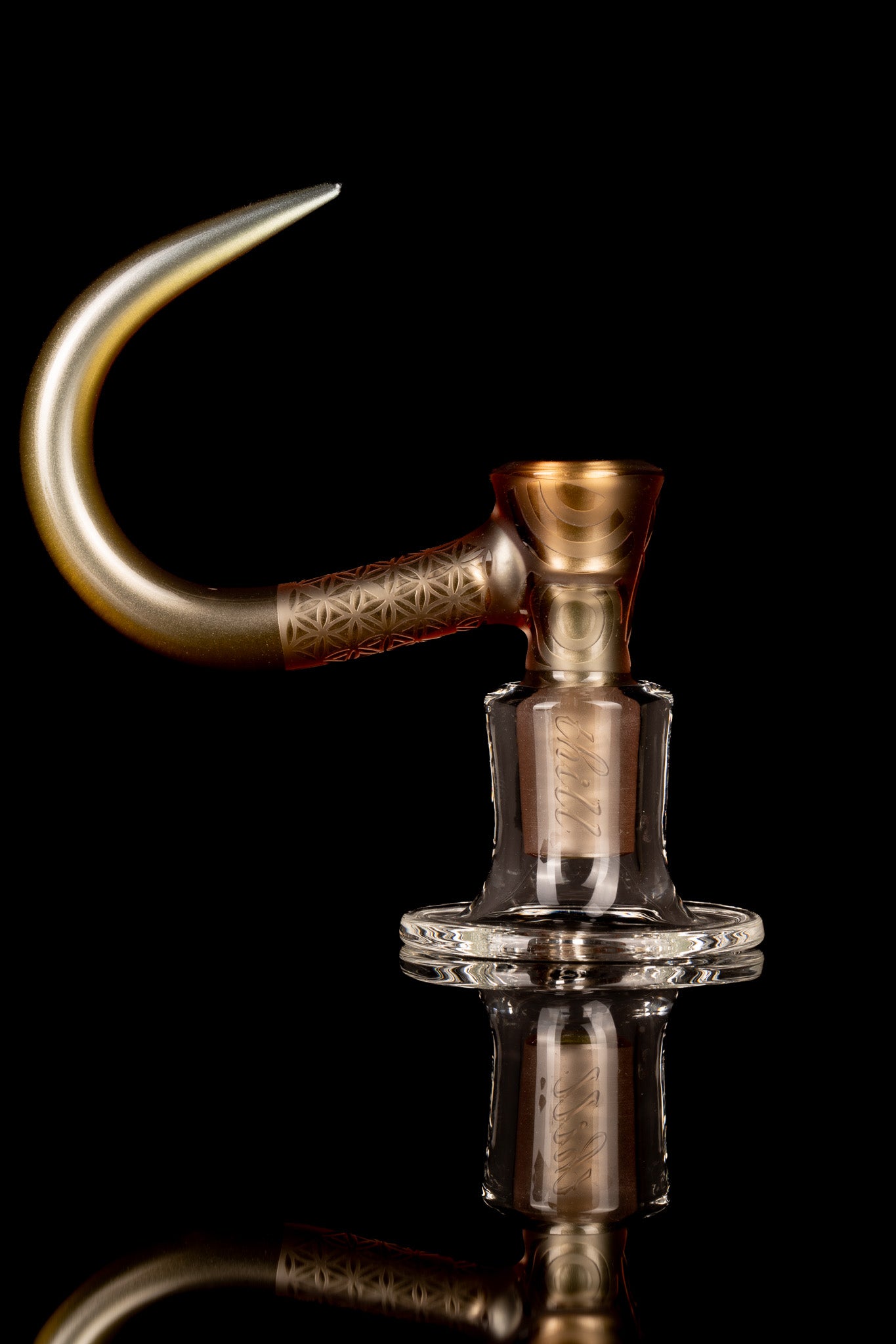 Thill Glassworks - 18mm 4 Hole 2 Tone Carved Slide Set w/Poker & Bead - Sunstone Over Electrum