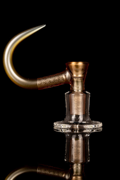 Thill Glassworks - 18mm 4 Hole 2 Tone Carved Slide Set w/Poker & Bead - Sunstone Over Electrum