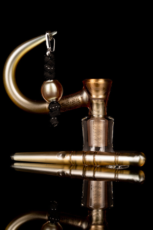 Thill Glassworks - 18mm 4 Hole 2 Tone Carved Slide Set w/Poker & Bead - Sunstone Over Electrum