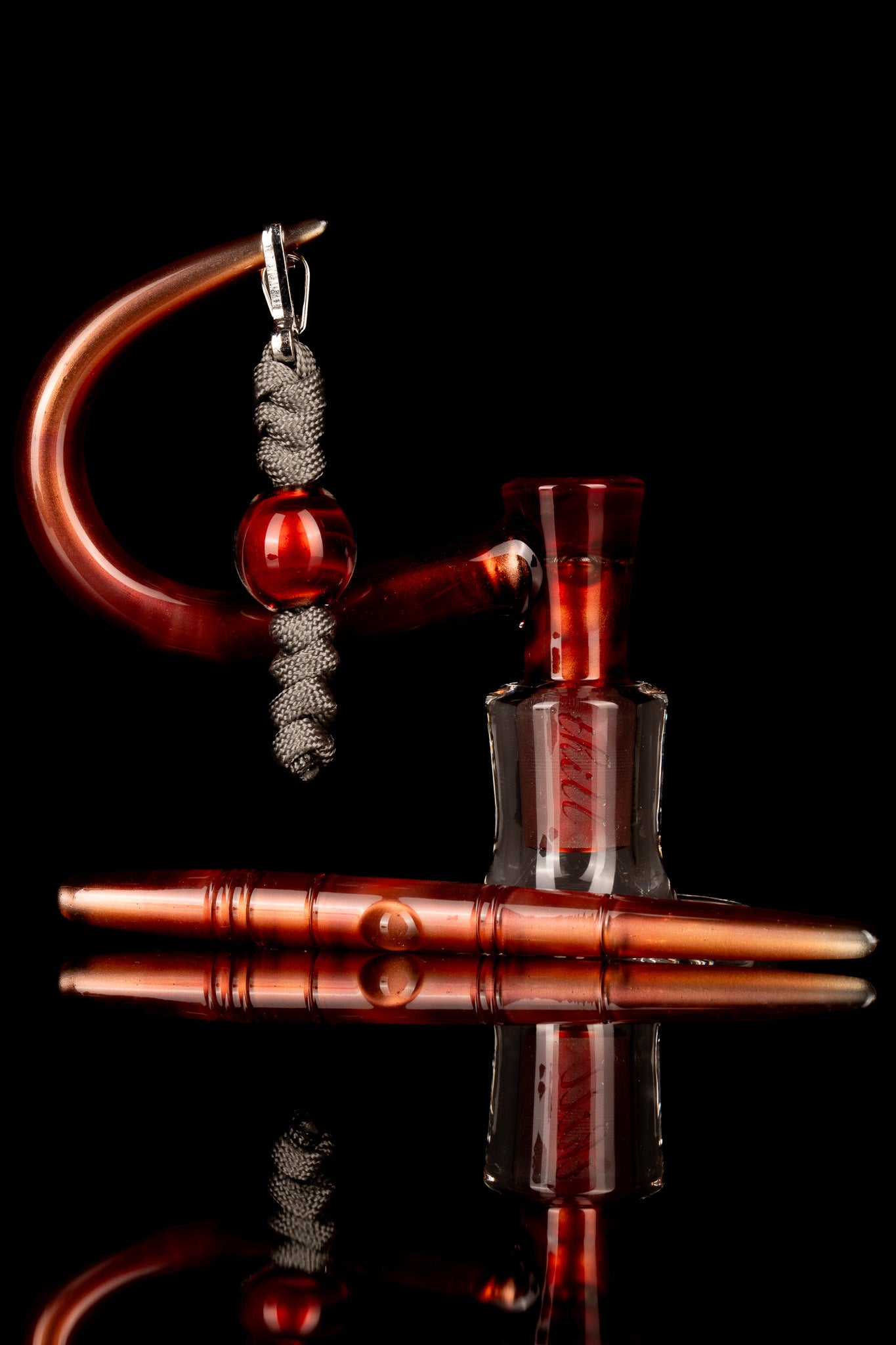 Thill Glassworks - 18mm 4 Hole 2 Tone Slide Set w/poker & Bead - Dragon's Blood Over Electrum