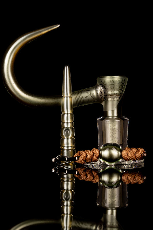 Thill Glassworks - 18mm 4 Hole 2 Tone Carved Slide Set w/Poker & Bead - Key Lime Over Electrum