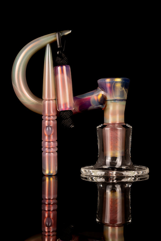 Thill Glassworks - 18mm 4 Hole 2 Tone Slide Set w/poker & Bead - Purple Rainbow Over Electrum