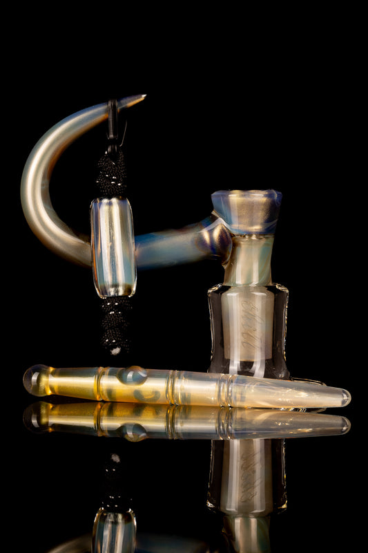 Thill Glassworks - 18mm 4 Hole 2 Tone Slide Set w/poker & Bead - Taproot Over Electrum