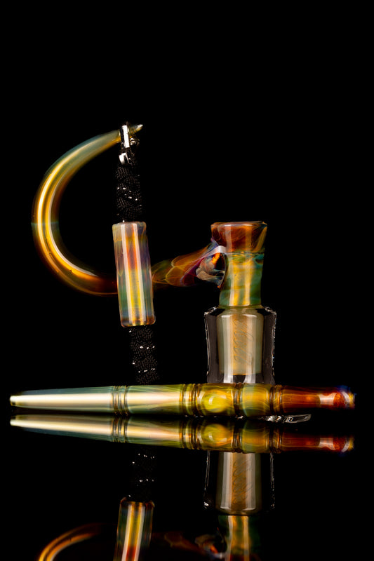 Thill Glassworks - 18mm 4 Hole 2 Tone Slide Set w/poker & Bead - Amber Purple Over Electrum - 1