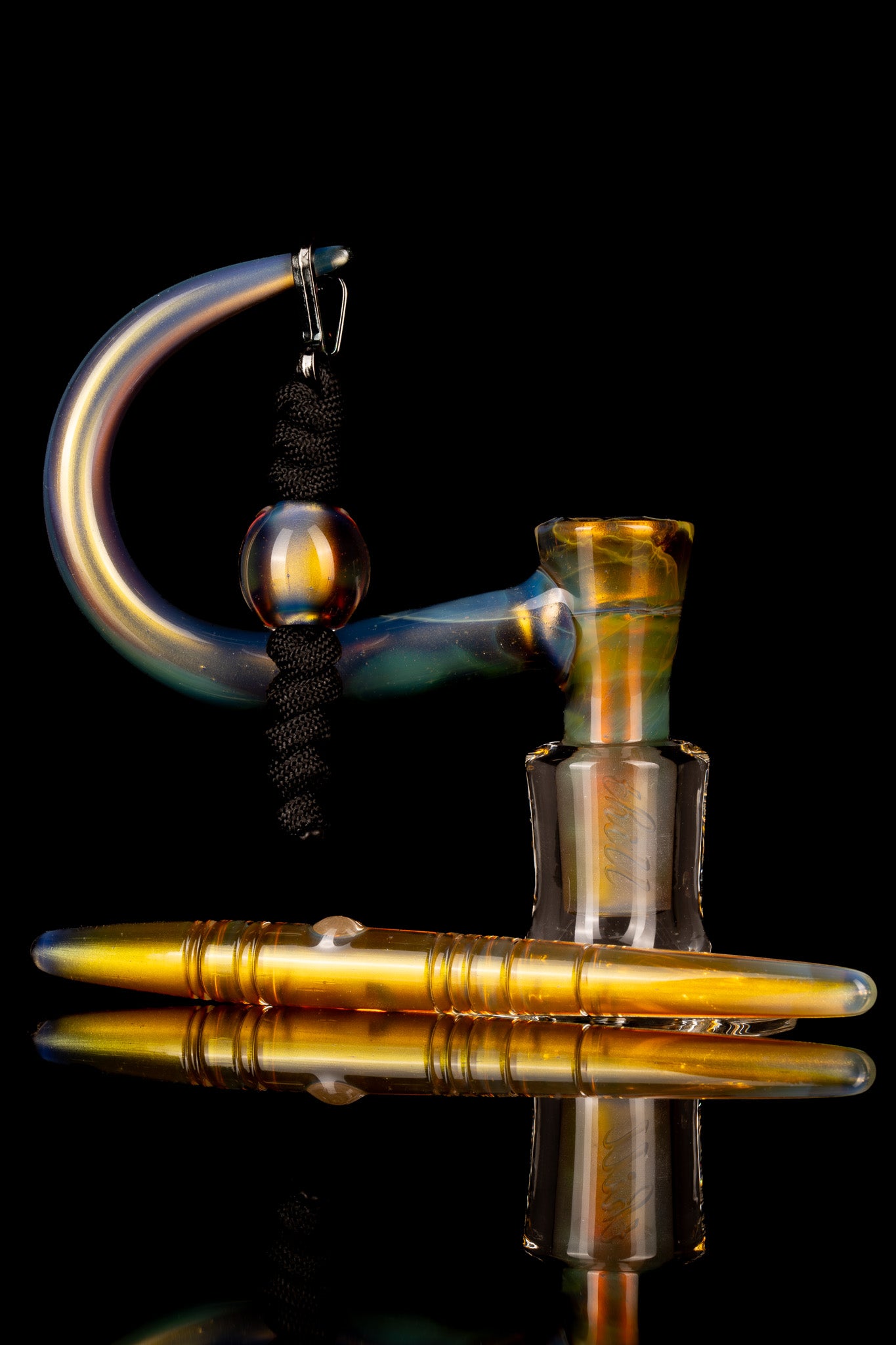 Thill Glassworks - 18mm 4 Hole 2 Tone Slide Set w/poker & Bead - Yellow Elvis Over Electrum