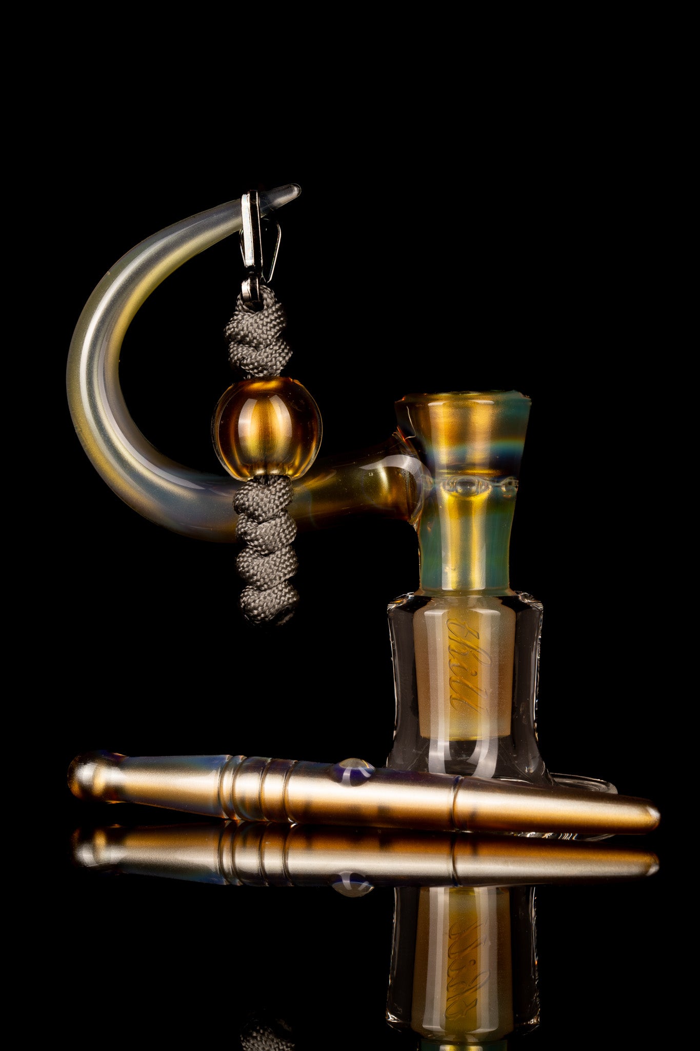 Thill Glassworks - 18mm 4 Hole 2 Tone Slide Set w/poker & Bead - Amber Purple Over Electrum - 2