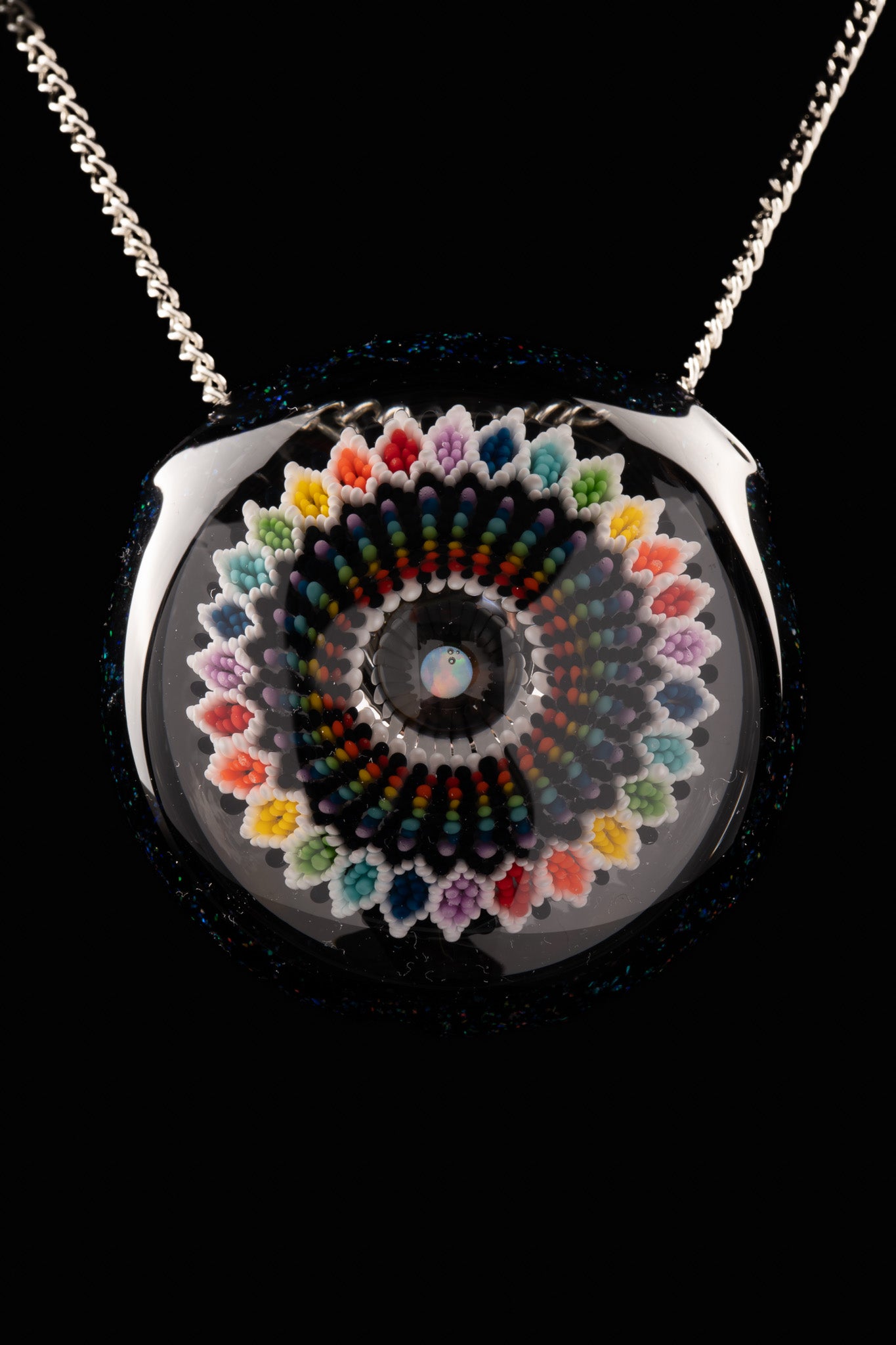 Steve H Glass - Hollow Rainbow Mandala Crushed Opal Pendant
