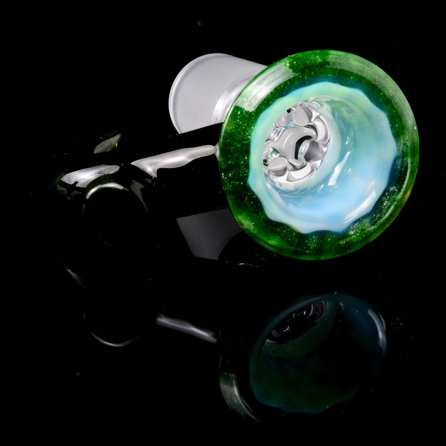 Jamms Glass - 18mm 4 Hole Honeycomb Slide - Green Stardust Over Ghost