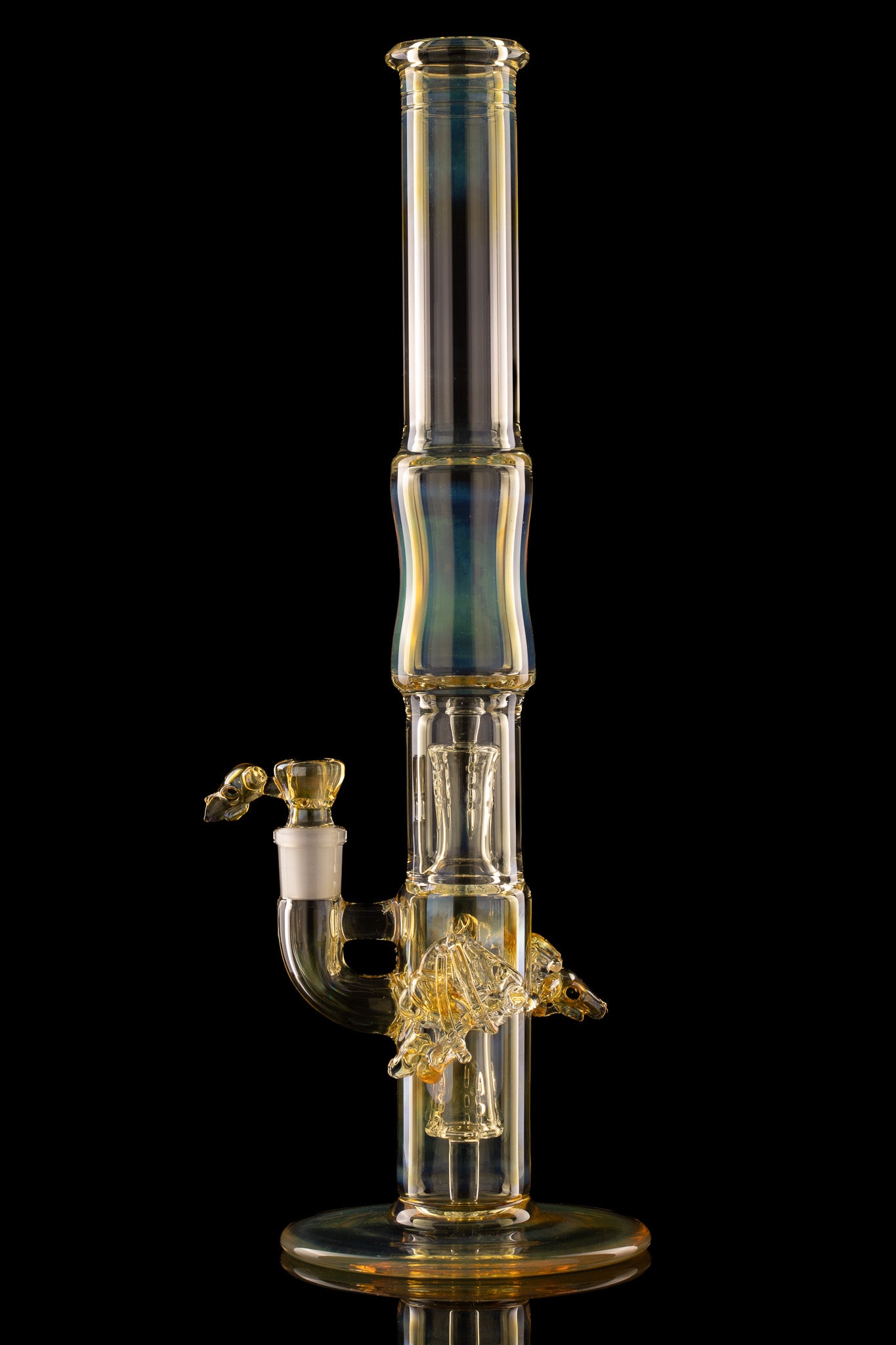 Jamms Glass x Woodtick - Double Diamond Perc Tube - Bones/Skulls w fumed section.