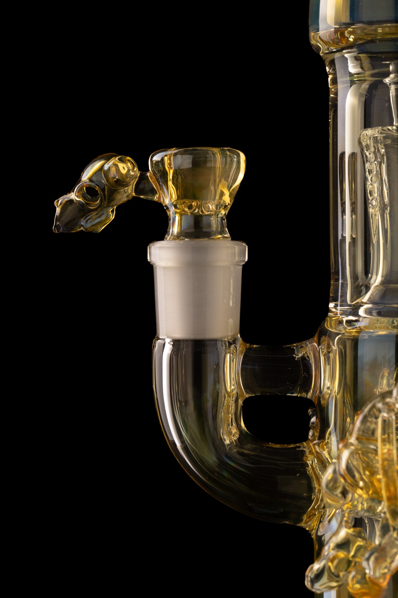 Jamms Glass x Woodtick - Double Diamond Perc Tube - Bones/Skulls w fumed section.