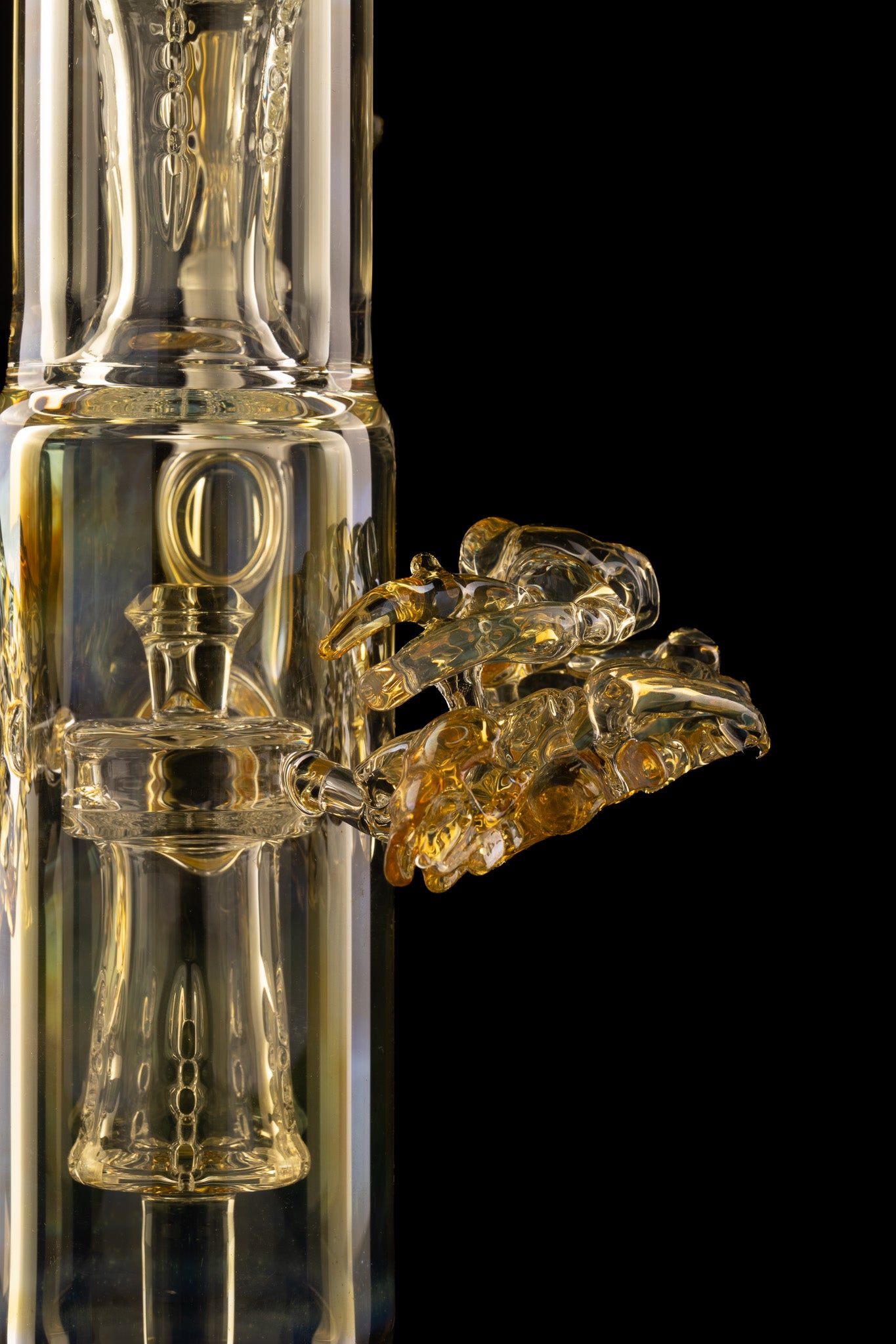 Jamms Glass x Woodtick - Double Diamond Perc Tube - Bones/Skulls w fumed section.