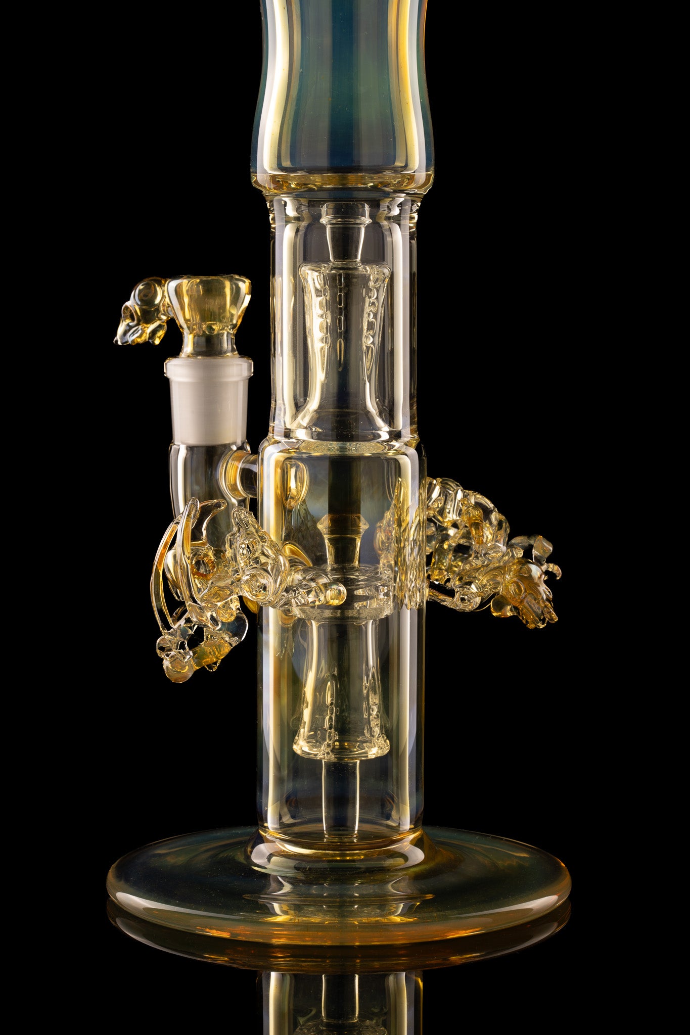 Jamms Glass x Woodtick - Double Diamond Perc Tube - Bones/Skulls w fumed section.
