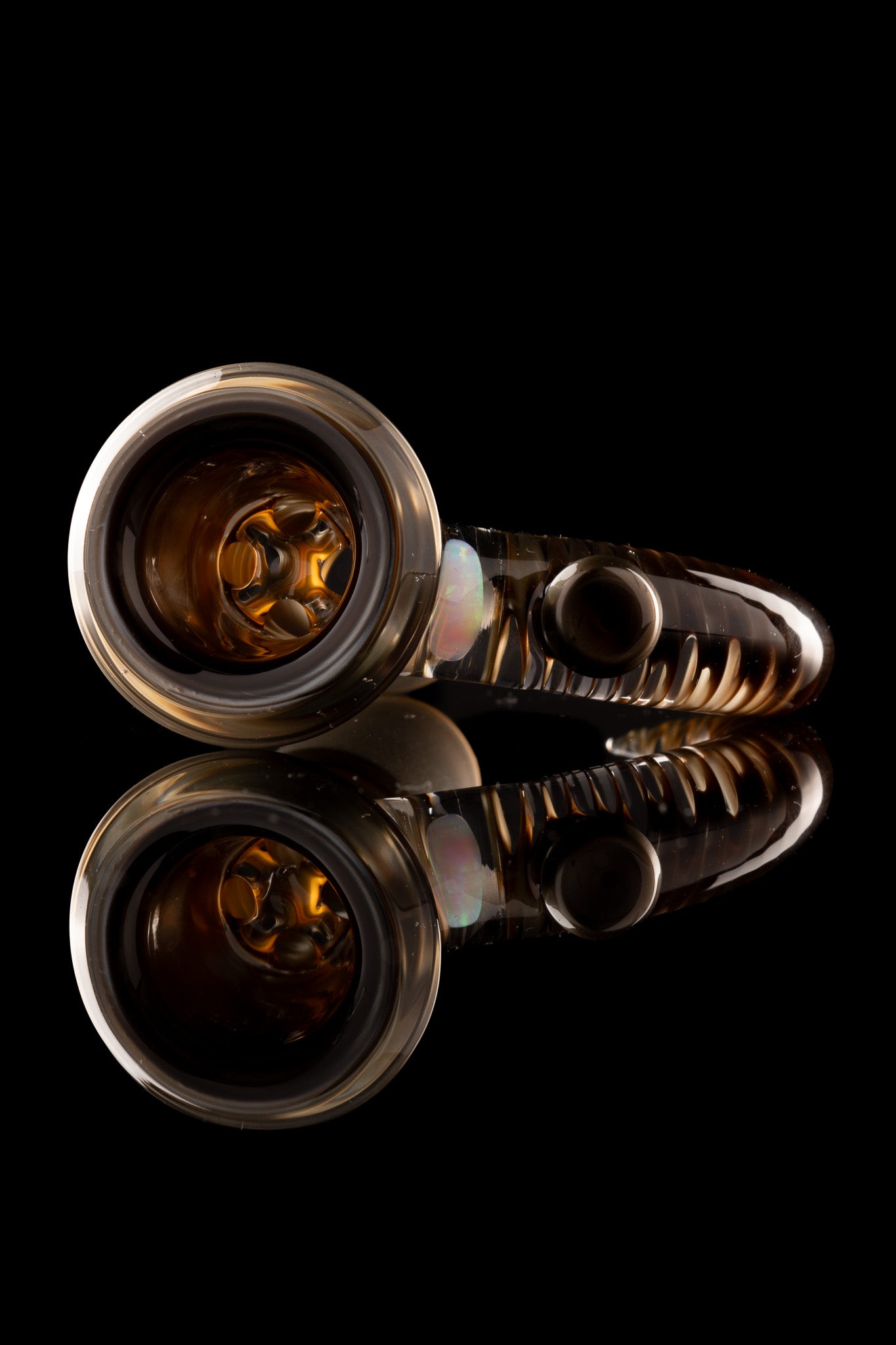 Jamms Glass - 18mm 4 Hole Fully Worked Slide - Electrum w/ opal and cane