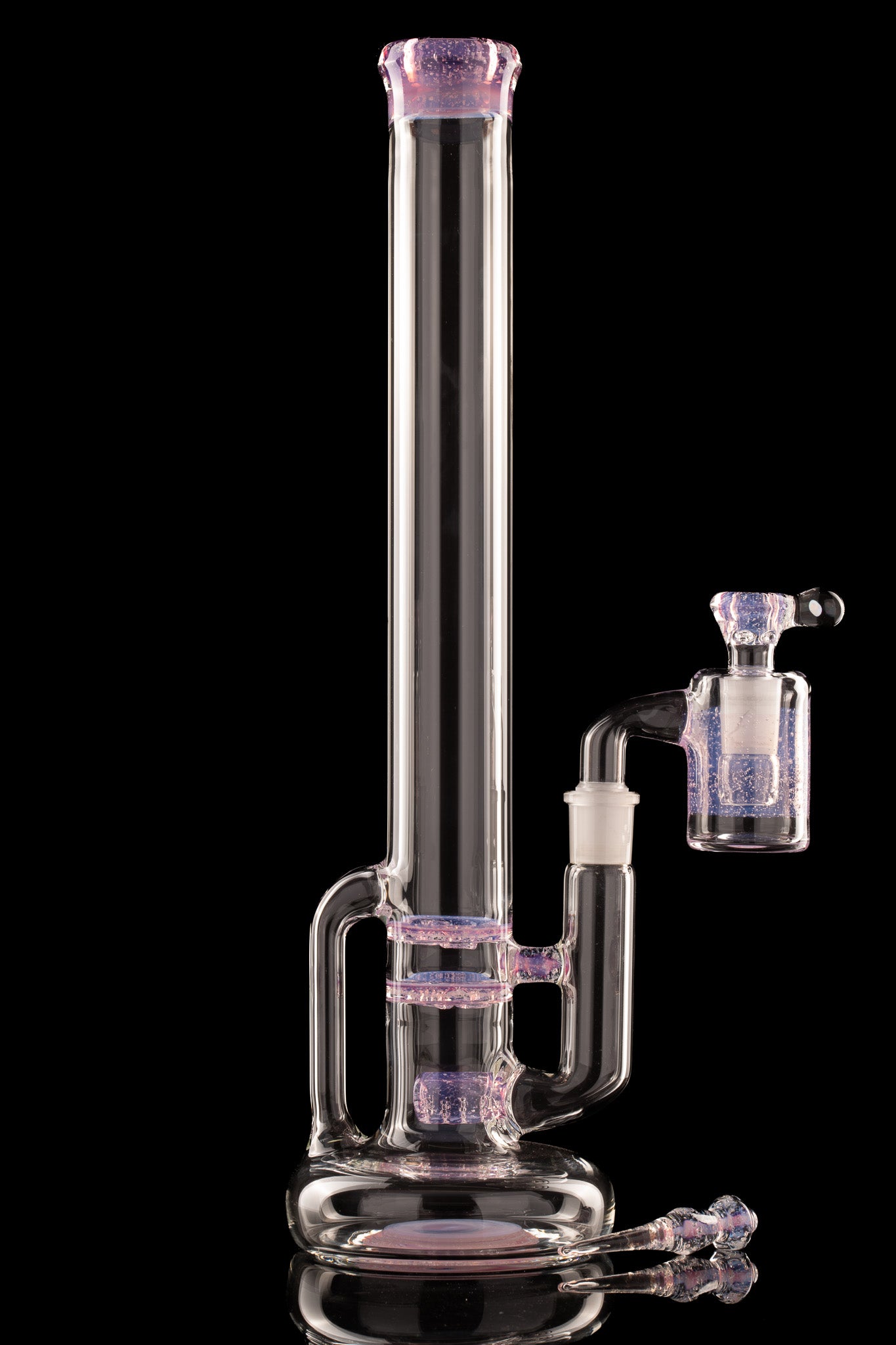 Green Belt Glass - CA Hollow Foot Blooper - Mint and White Crushed Opal over royal jelly over ghost - Matching Ash Catcher,  Bowl, and Poker