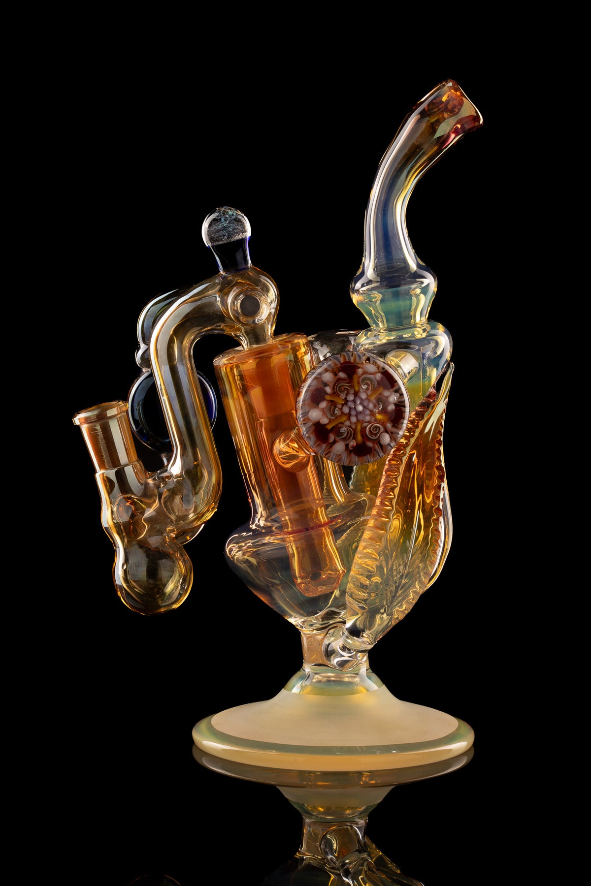 Oleg - Fumed 14mm Worked Recycler W/ Matching Dropdown