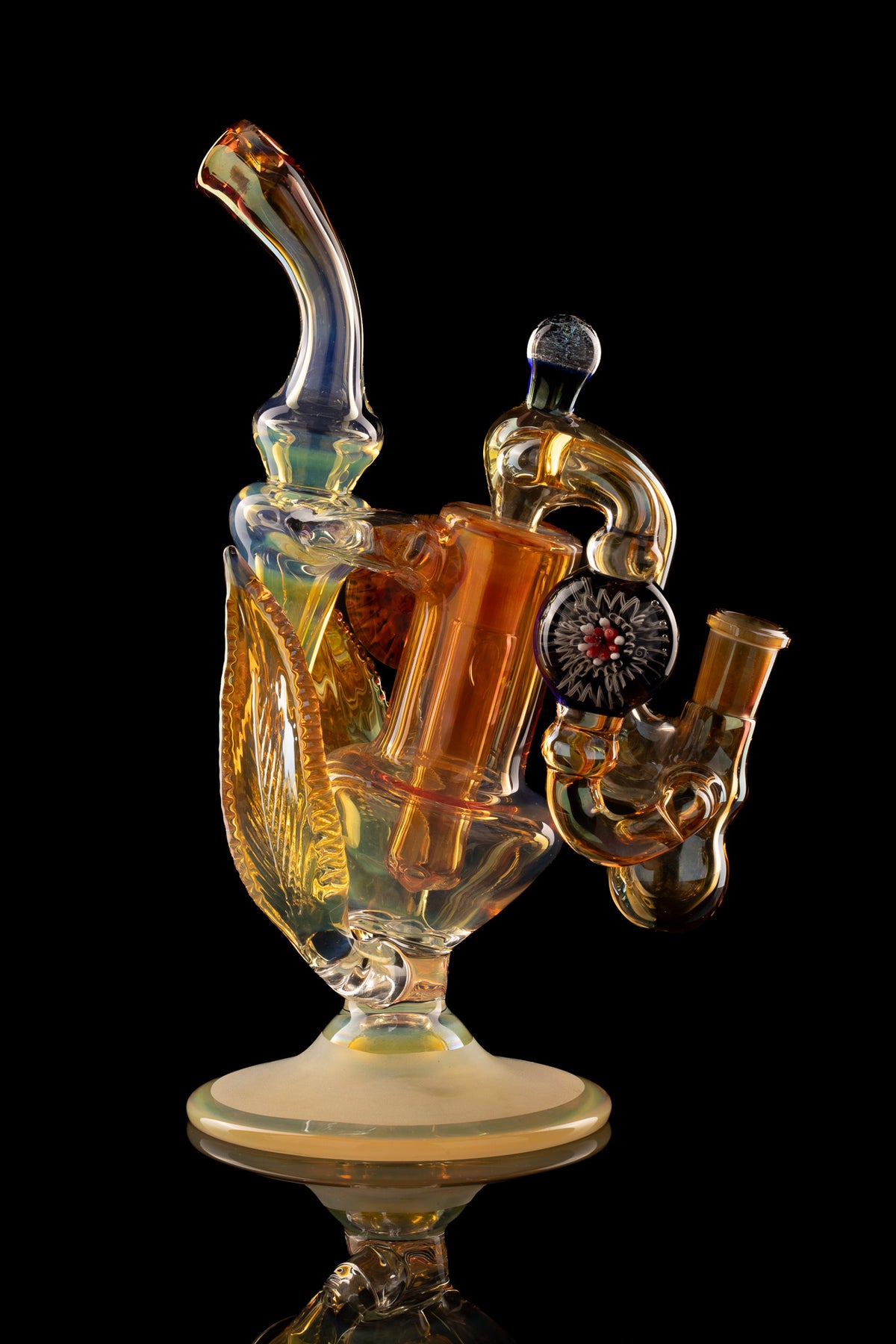 Oleg - Fumed 14mm Worked Recycler W/ Matching Dropdown