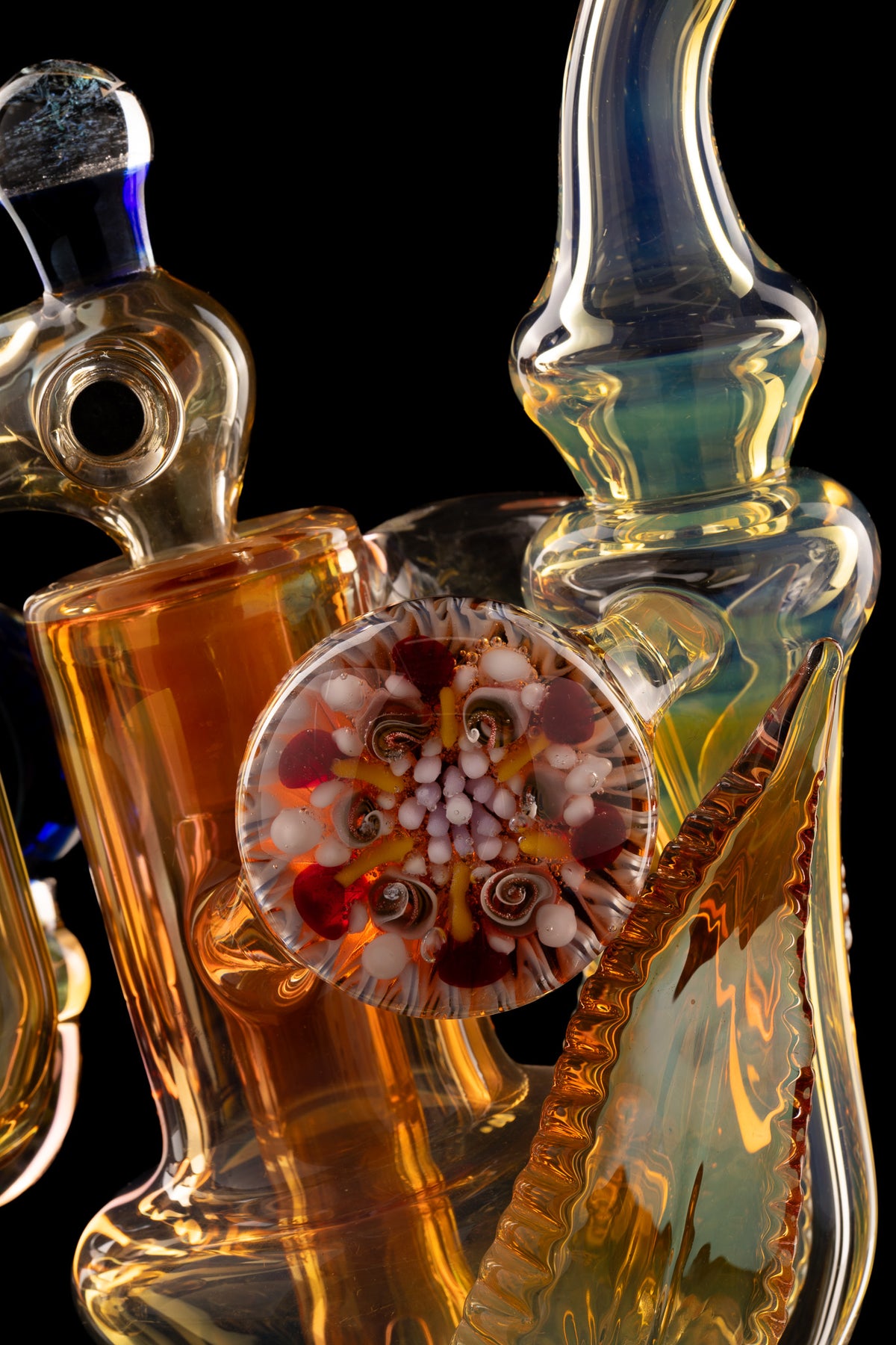 Oleg - Fumed 14mm Worked Recycler W/ Matching Dropdown