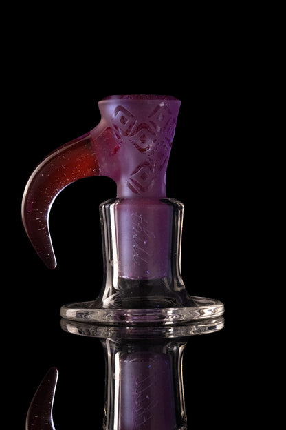 Thill Glassworks - 18mm 4-Hole Carved Full Colour Down Horn Slide - Firewater (UV)
