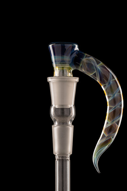 Asu Glass - 18mm 3-Hole Accented Zanfirico Horn Slide - Dark Blue AP