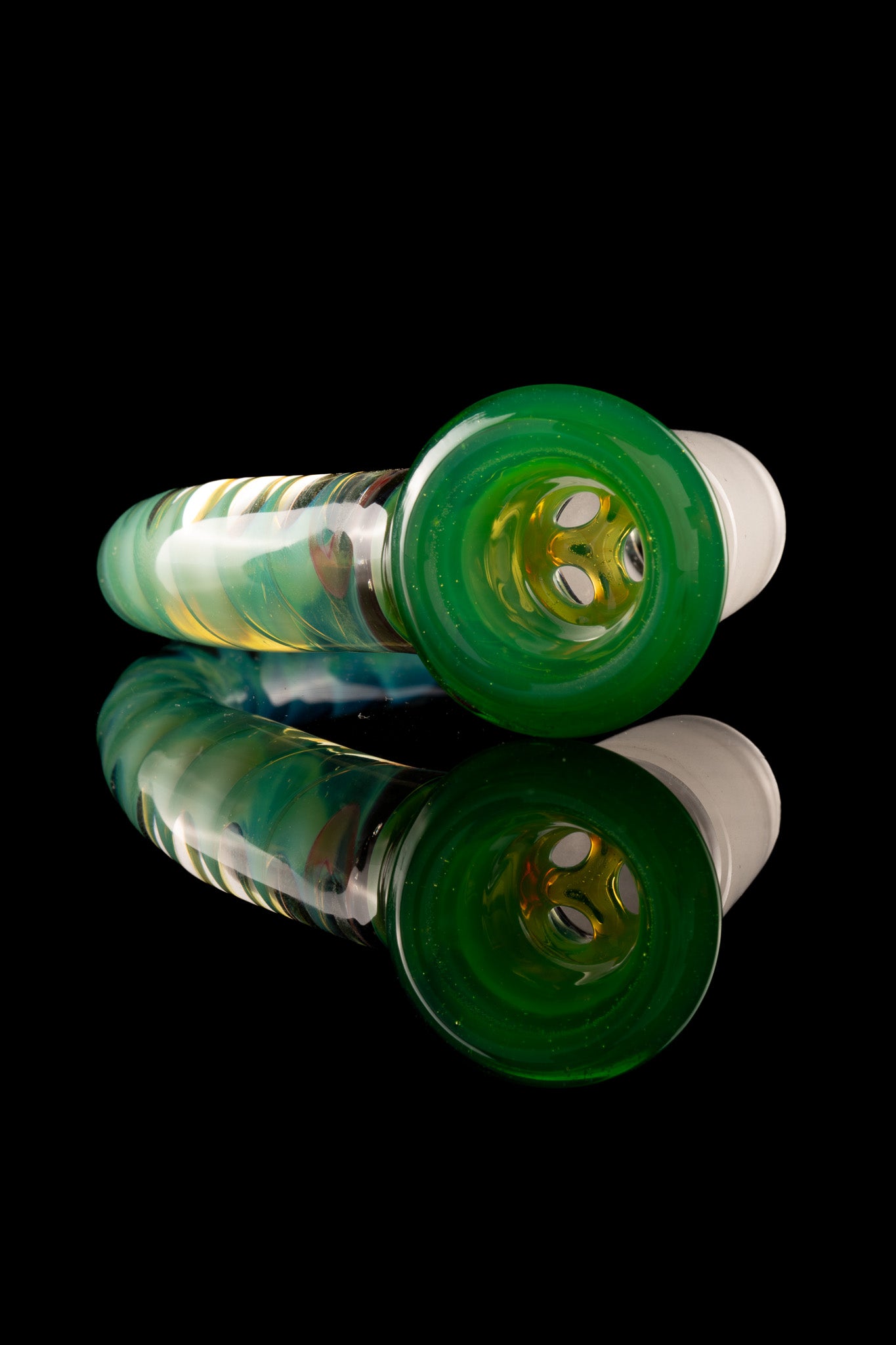 Asu Glass - 18mm 3-Hole Accented Zanfirico Horn Slide - Wintergreen