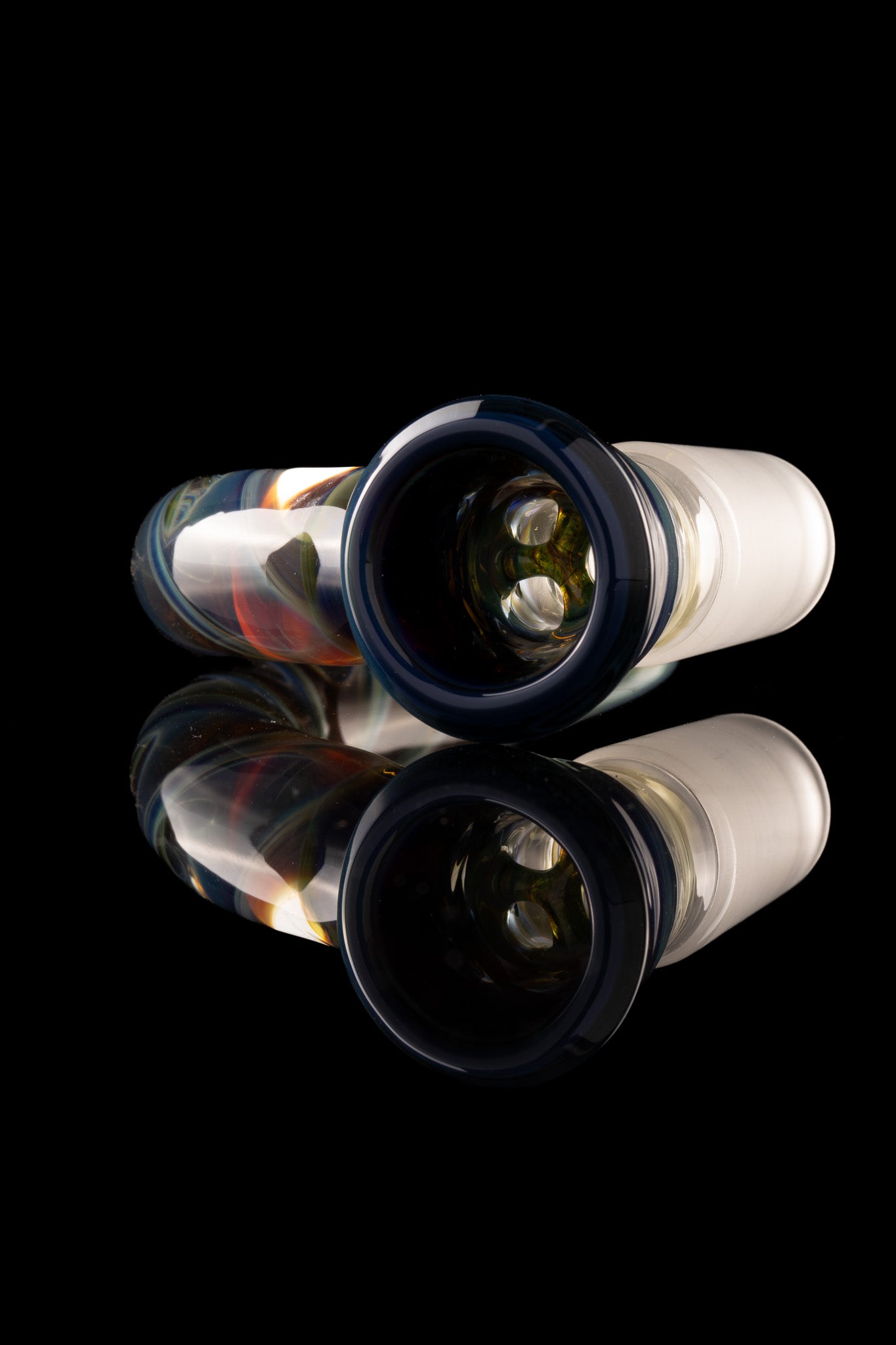 Asu Glass - 18mm 3-Hole Accented Zanfirico Horn Slide - Dark Blue AP