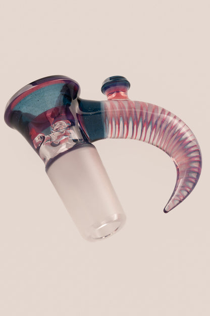 Jamms Glass - 18mm 4 Hole Two Tone Encalmo Slide W/ Cane Handle - Blue Stardust / Telemagenta