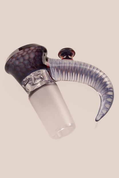 Jamms Glass - 18mm 4 Hole Honeycomb Slide W/ Cane Handle - Blue Satin Over Phoenix