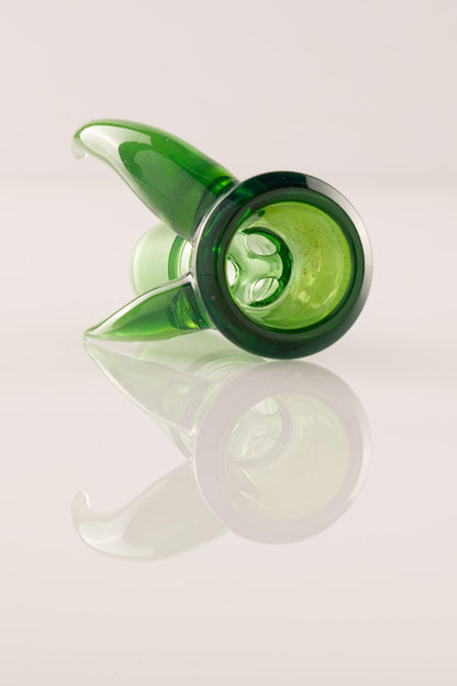 Asu Glass - Full Work 18mm 3 Hole "Budget Bowl" - Emerald W/ Silver Fume