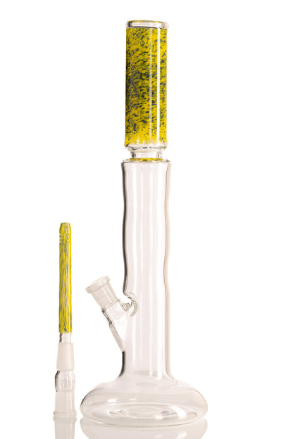 Mastah Glass - Hollow Foot Bong W/ Frit - Blue Slyme/Golden Rod