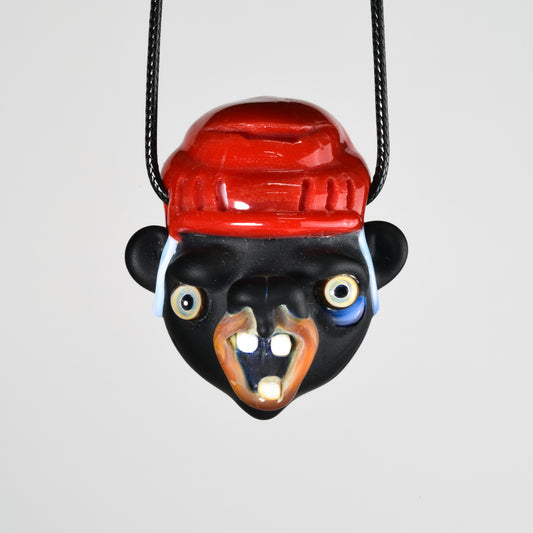Obe Glass - Hockey Bear Pendant - Red Helmet