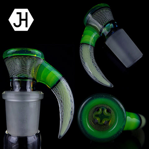 J Honey Glass - 18mm Retti 4 Hole Double Layer Slide W/ Horn - Slyme Mix W/ CFL Hydra Reticello
