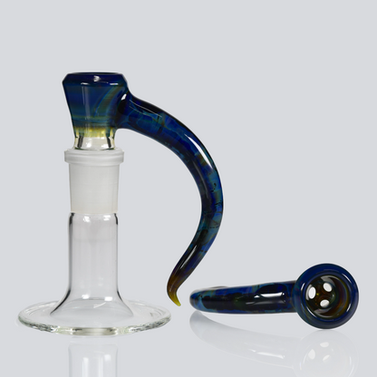 Asu Glass - 18mm 3 Hole Horn Slide - Dark Blue Amber Purple