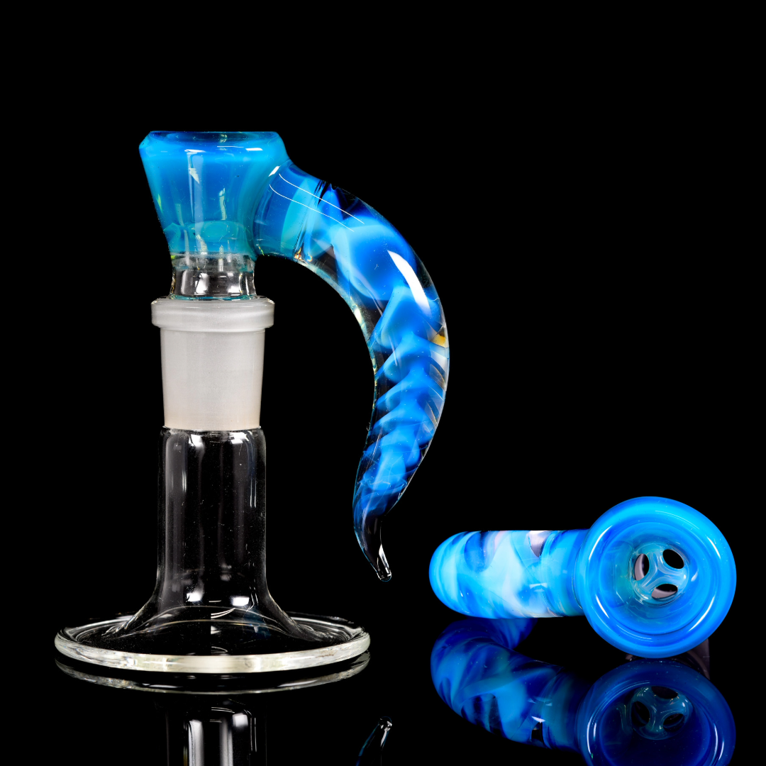 Asu Glass - 18mm 3 Hole Cane Horn Slide - Marina