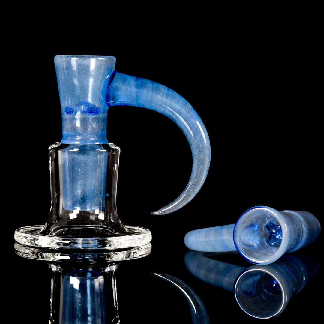 Ure Glass - 18mm 4 Hole Horn Full Work Slide - Light Cobalt Over White Satin