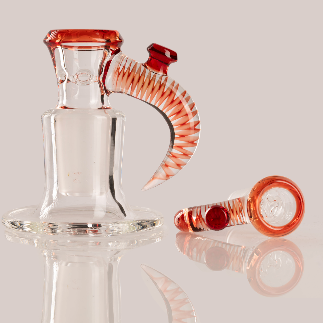 Jamms Glass - 18mm 4-Hole Clear Base w/ Colour and Lip Handle - Pomegranate