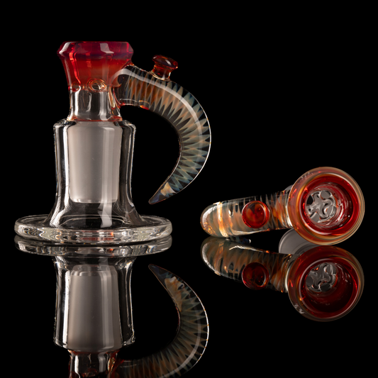 Jamms Glass - 18mm 4-Hole Straight Color Slide w/ Cane Handle - NS Yellow Over Orange Elvis