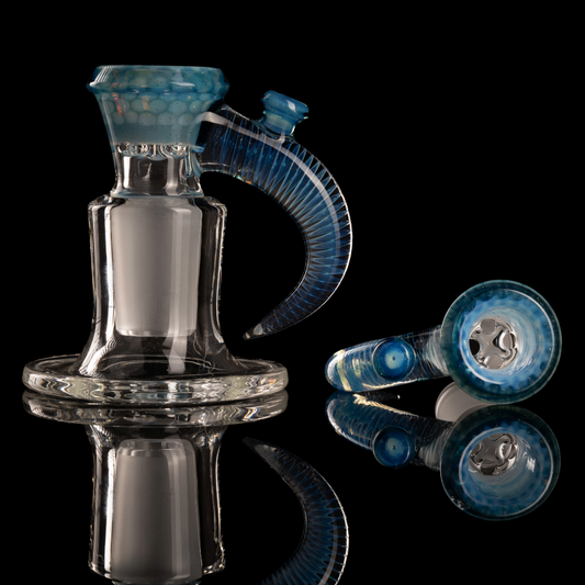 Jamms Glass - 18mm 4-Hole Honeycome Slide w/ Cane Handle - Blue Stardust Over Ghost